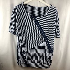 ANA women’s top size L blue and white stripe with bow zipper on front